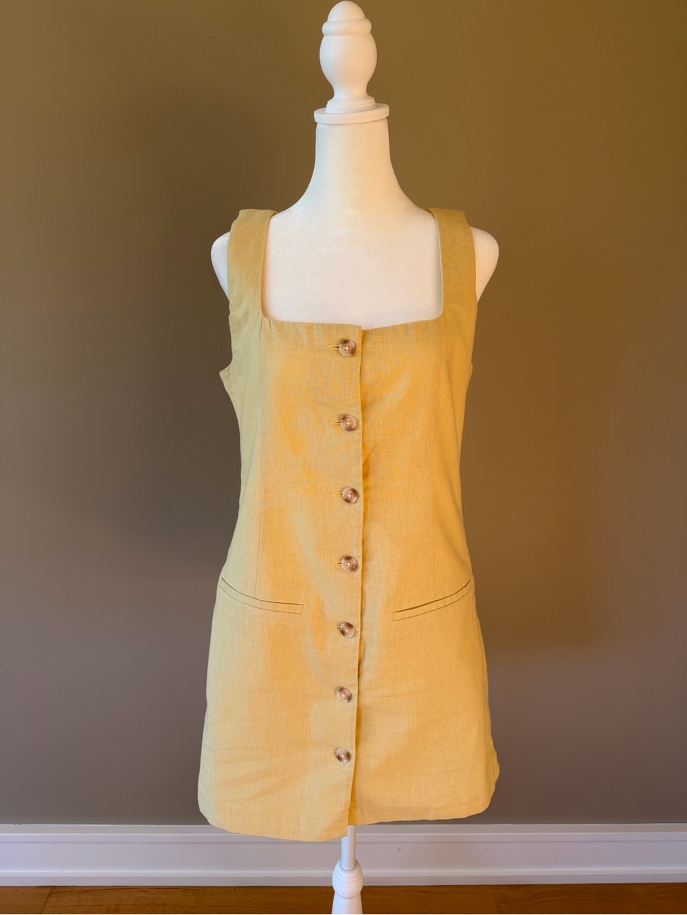 Abercrombie & Fitch Yellow Linen-Blend Button Front Mini Dress